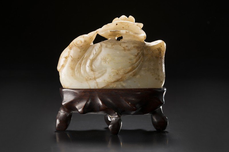 A celadon jade mandarin duck carved in the Ming style, (1 of 1)