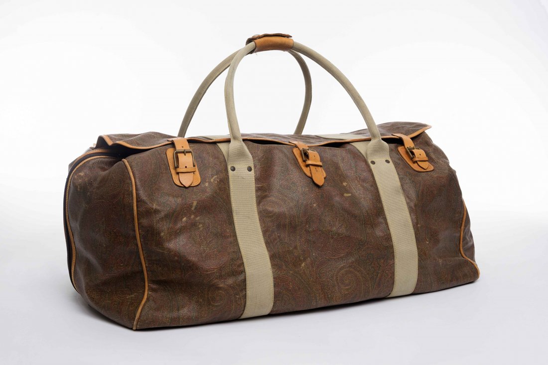 Etro: travel bag with leather handles and traditional: Etro: travel bag with leather handles and traditional cachemire print (width 66 cm) (defects)