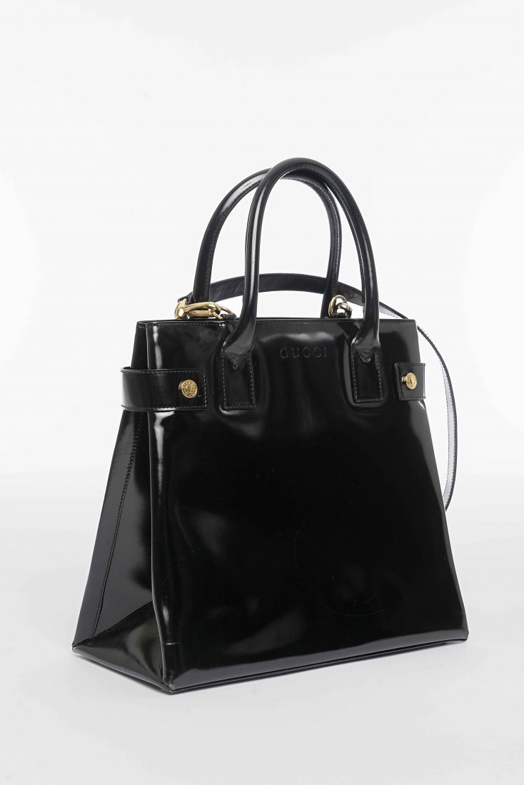 Gucci: black leather handbag with detachable shoulder (1 of 1)