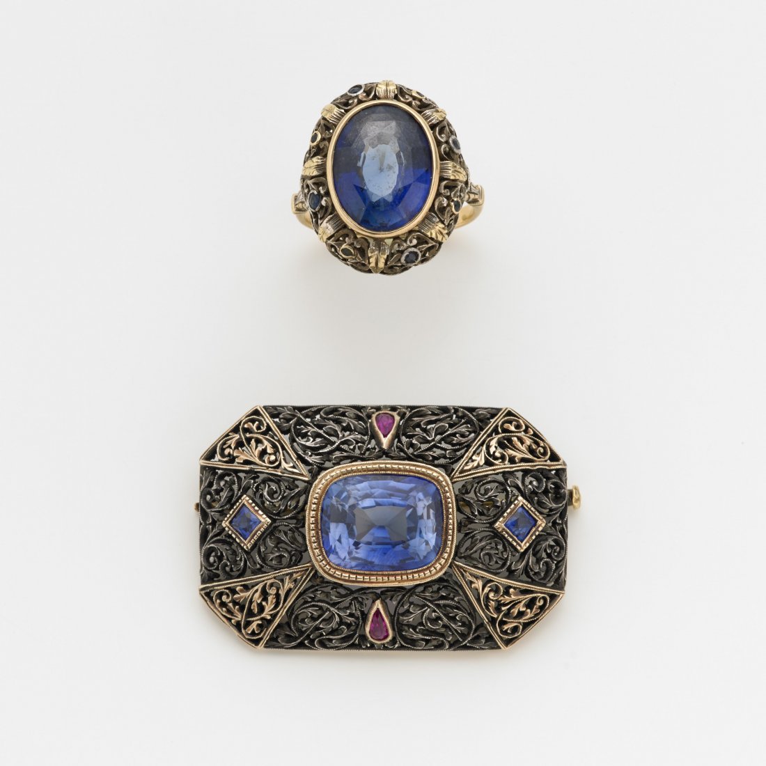 Lotto composto da spilla ed anello in argento e oro con (1 of 1)