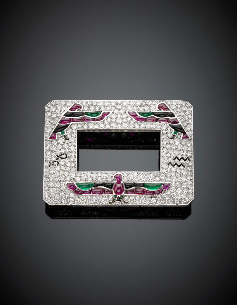 Egyptian style emerald, sapphire, ruby and diamond set (1 of 1)