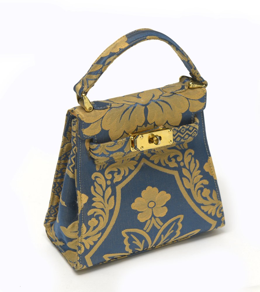 Borsetta da sera in seta bicolore oro e indaco, (1 of 1)