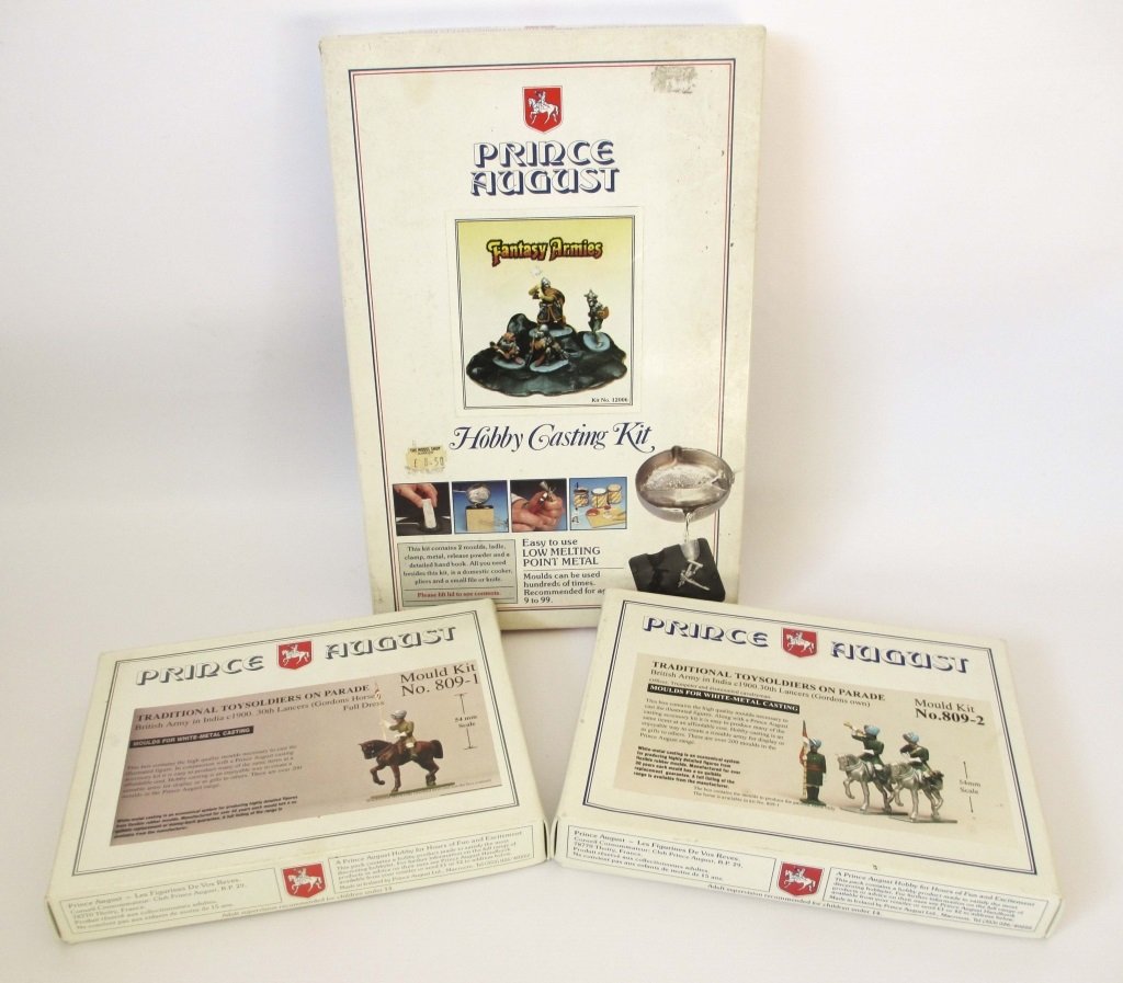 PRINCE AUGUST CASTING MOULD KITS: PRINCE AUGUST CASTING MOULD KITS Including Kit numbers, 12006 Hobby Casting Kit, 809-1 and 809-2. British India, 30th Lancers. 8 moulds in all, unused.