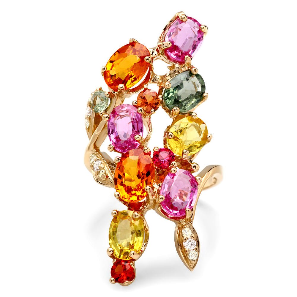 14K YELLOW GOLD 9.5CT SAPPHIRE 0.20CT DIAMOND RING (1 of 4)