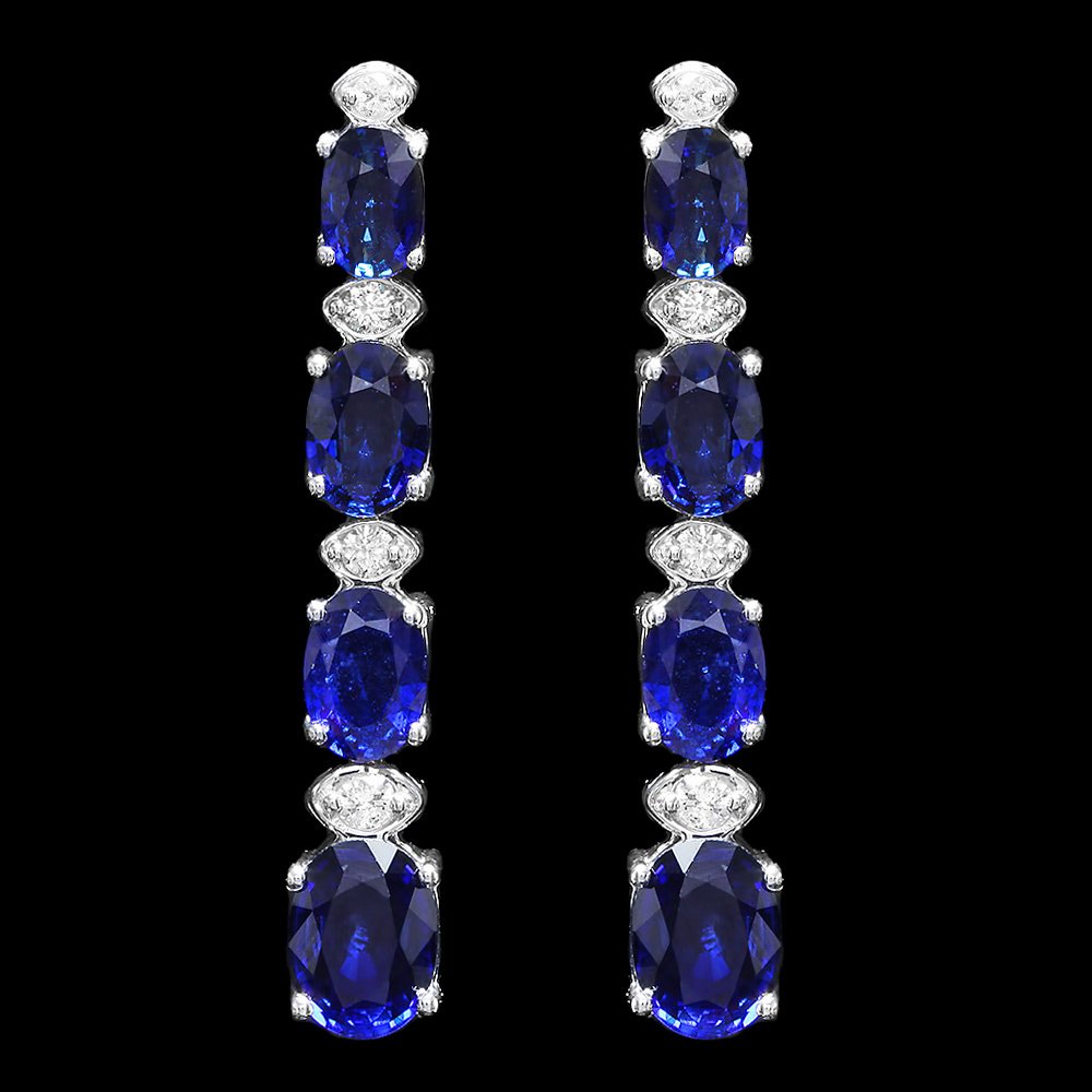 14K WHITE GOLD 6.50CT SAPPHIRE 0.30CT DIAMOND EARRINGS (1 of 2)