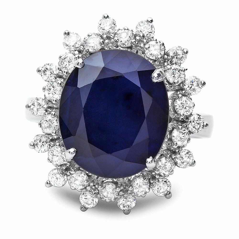 14K WHITE GOLD 6.50CT SAPPHIRE 0.85CT DIAMOND RING (1 of 4)