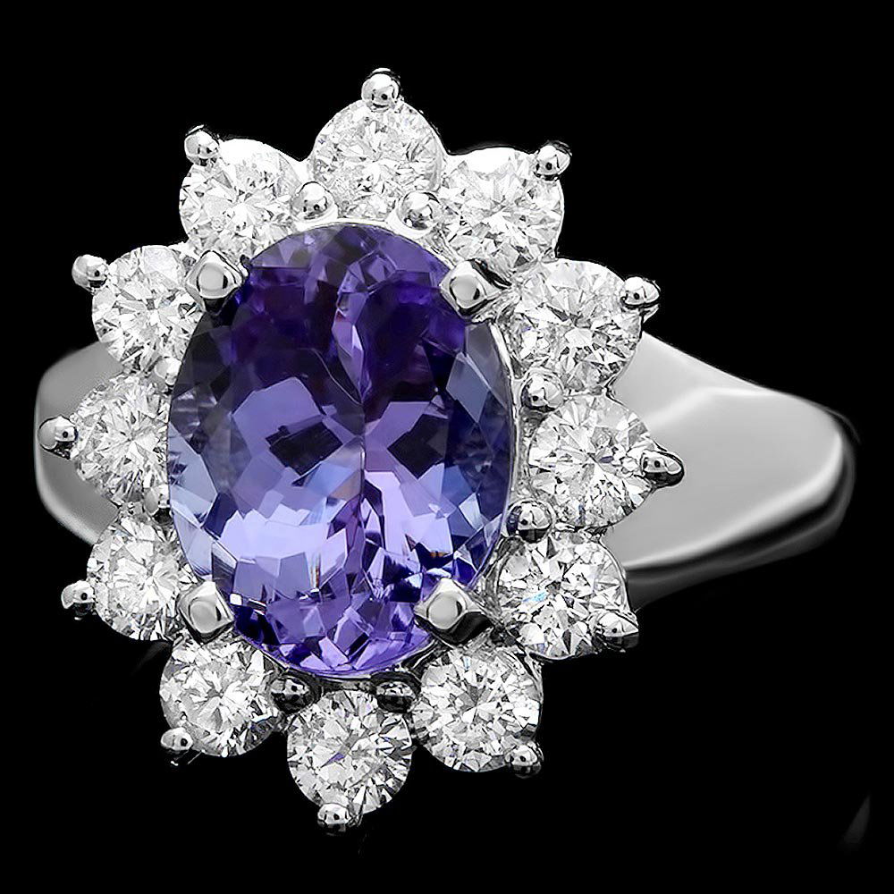 14K WHITE GOLD 2.50CT TANZANITE 1CT DIAMOND RING (1 of 3)