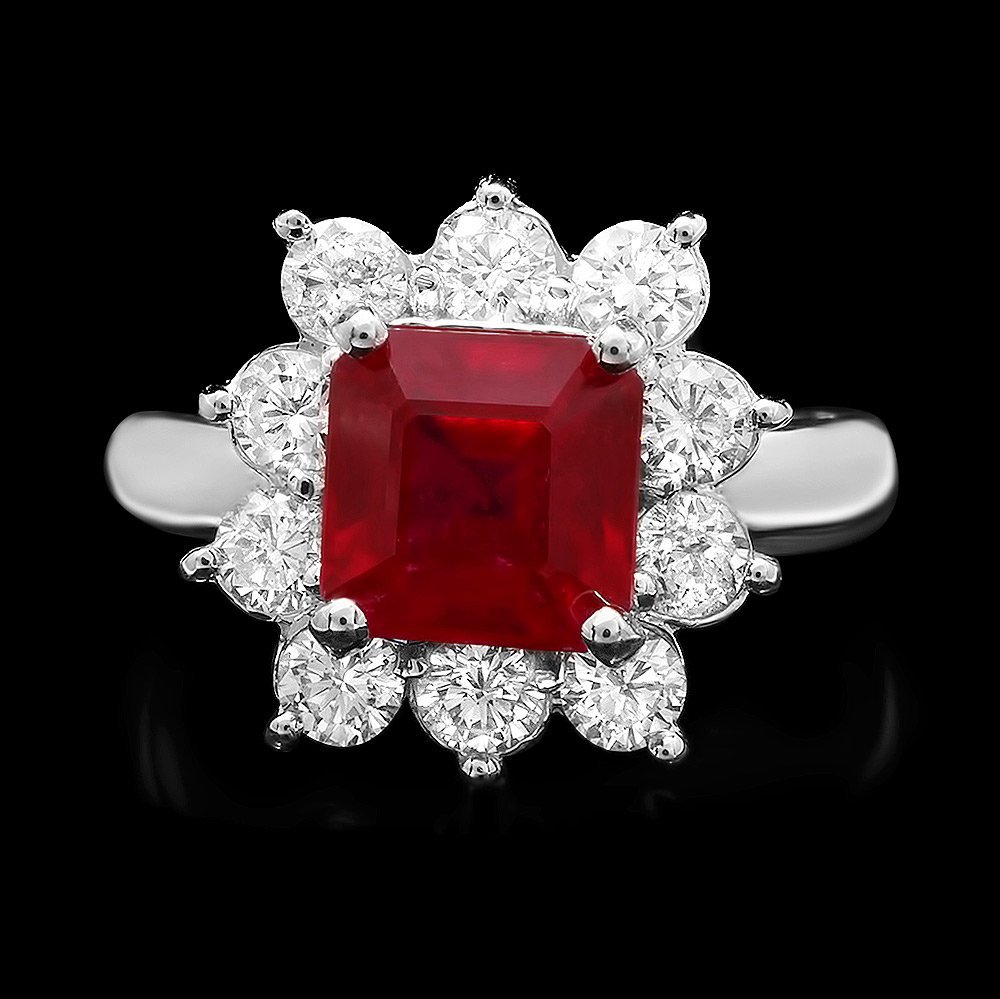 14K WHITE GOLD 3.40CT RUBY 1.25CT DIAMOND RING (1 of 3)