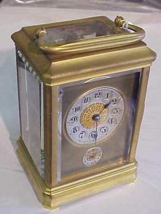 Victorian brass carriage clock with alarm & deco