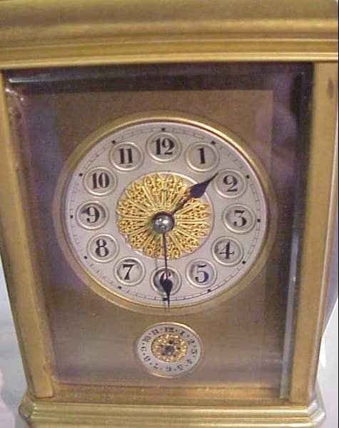 Victorian brass carriage clock with alarm & deco - 3