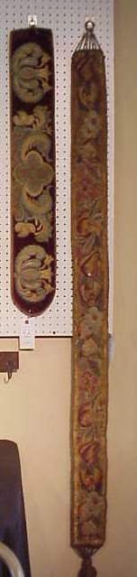 Antique bell pull with floral crewel work & tasse - 2