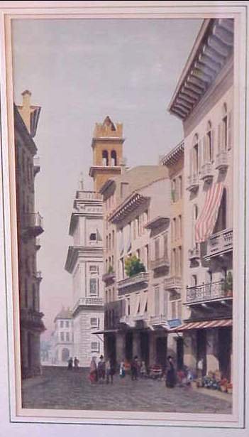 Four European street scenes, watercolor, three s - 3
