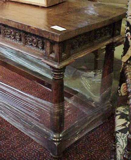 Antique library table, heavily carved, made from - 3