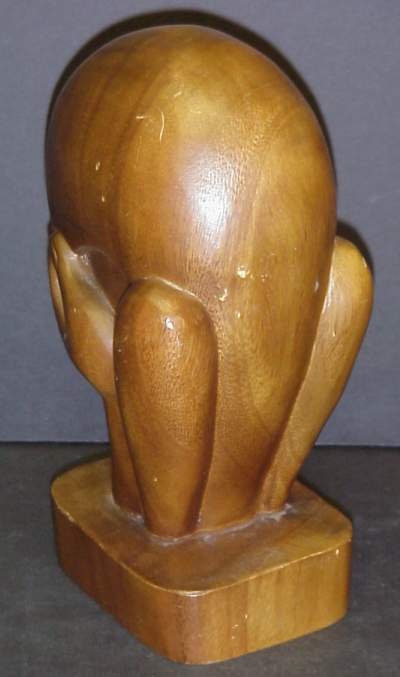 Wood carved sculpture of a figure with head in h - 3