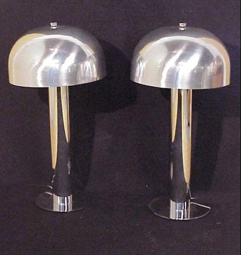 Pr Robert Sonneman table lamps, polished chrome: Pr Robert Sonneman table lamps, polished chrome with matching shades, 34 1/2"h