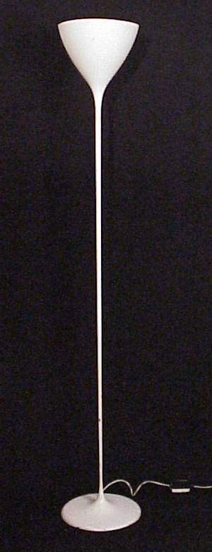 Max Bill / Switzerland Floor Lamp(colored sprayed: Max Bill / Switzerland Floor Lamp(colored sprayed white)Measures; 64 3/4"h. Retains Made in Switzerland label.Cond. minor paint loss.