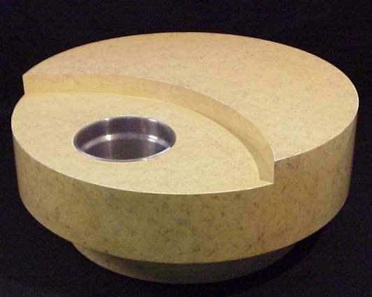 Poss Karl Springer revolving cocktail table, ena: Poss Karl Springer revolving cocktail table, enamel finish and stainless steel, 17 1/2"h, 40 1/4"d, condition: minor losses to finish