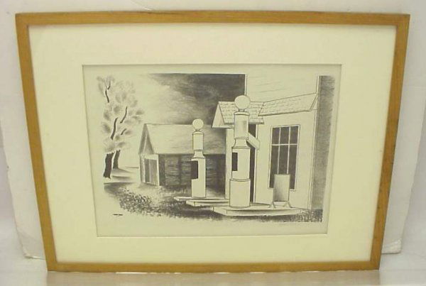 Konrad Cramer (1888-1965, Woodstock, NY) Landscap: Konrad Cramer (1888-1965, Woodstock, NY) Landscape with buildings, lithograph, pencil signed and dated 1931 lower right, signed in the plate and dated 1931 lower left, 12 1/2" x 16 1/2", framed 19" x