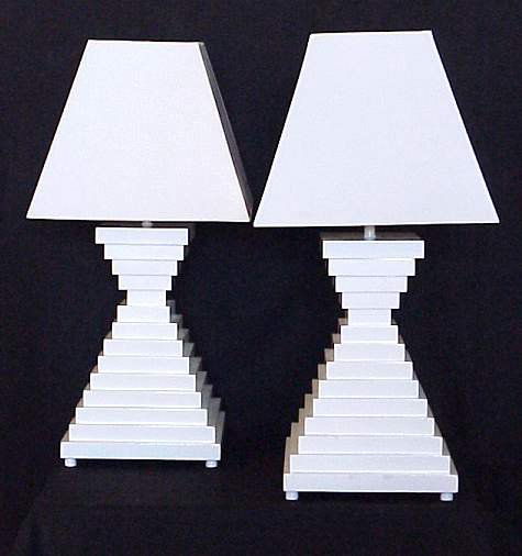 Pr Karl Springer table lamps, ivory lacquer & wo: Pr Karl Springer table lamps, ivory lacquer & wood, 20"h to top of socket (cond: very good)