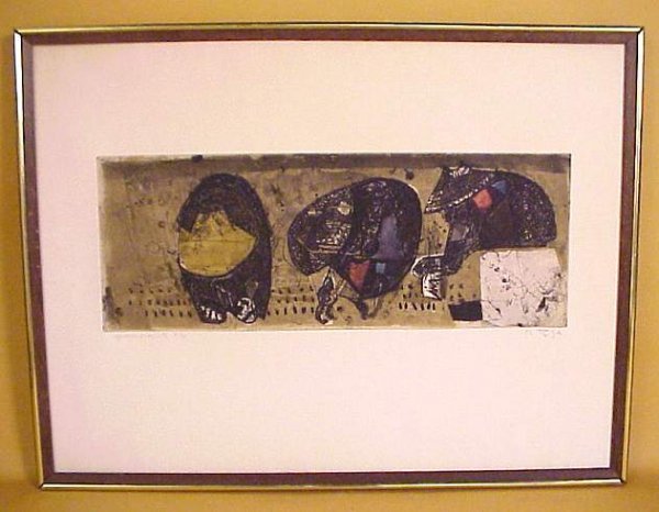 Ortega (20th C, Spanish) Figural abstract lithog