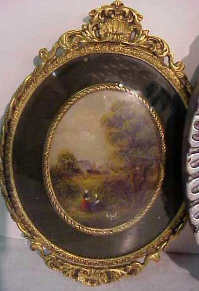 Miniature landscape painting, signed in gilt met - 4