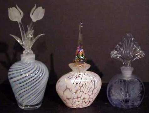 Lot of 3 art glass perfume bottles with stoppers