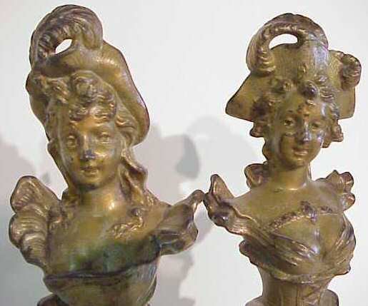 Pair of Victorian style gilt metal busts on onyx - 2