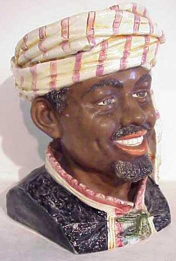 19/20thc Majolica Black man tobacco jar, lacking