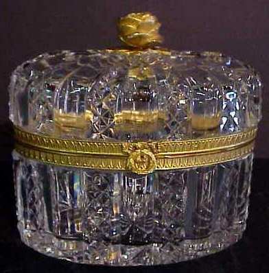 Oval Crystal box with gilt metal mounts, rose fi