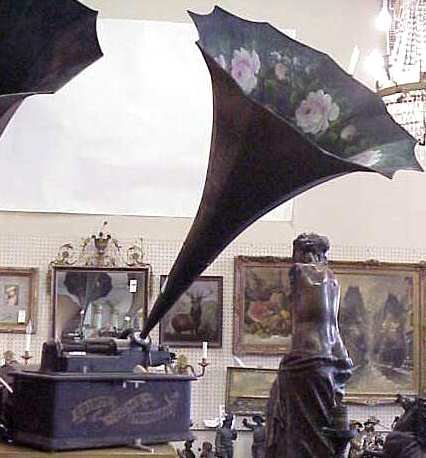 Edison Home Phonograph, metal morning glory horn