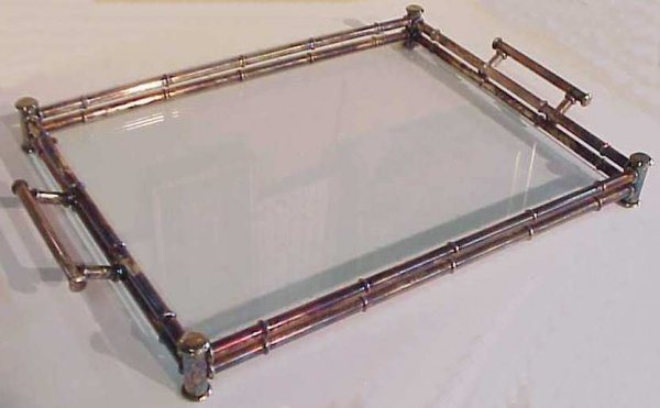 Silver plate faux bamboo tray with glass insert,