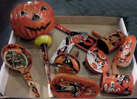 Vintage Halloween lot,tin jack-o-lantern,witches