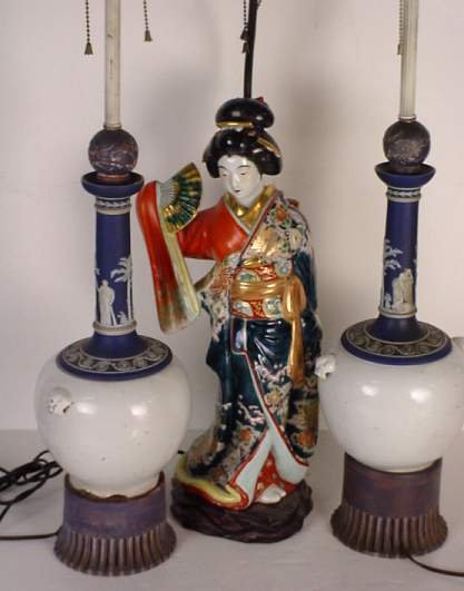 Pr table lamps made of Wedgwood candlesticks & Or