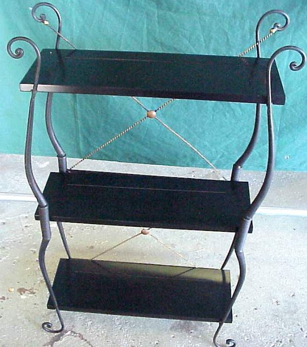 3 tier scrolled iron etagere, 39"h, 24" x 9"