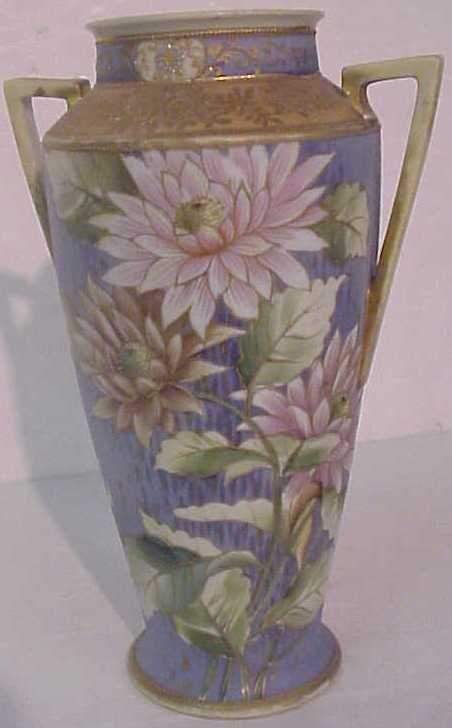 Nippon chrysanthemum vase, two handle, 11"h x 7"w