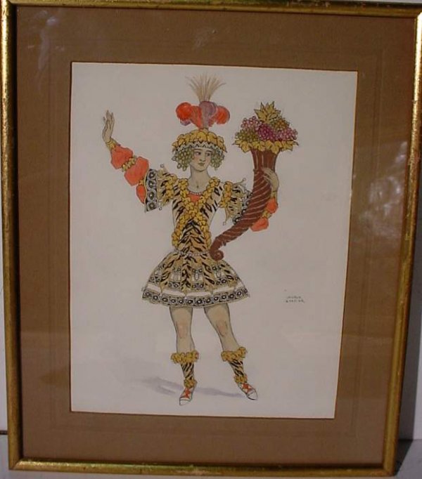 George Barbier (France 1868-1932) ""Girl in Greek: George Barbier (France 1868-1932) ""Girl in Greek Costume" ink & watercolor 9 3/4" x 7 3/4", framed 13 3/4" x 11 1/2", signed center right