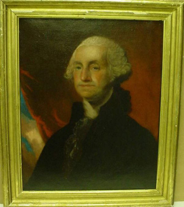 Portrait of George Washington, circa 1830., after: Portrait of George Washington, circa 1830., after Gilbert Stuart "Antheneum" oil/canvas, 26 1/2"x21 1/2", framed 31 1/2" x 26 1/2" lemon gold period frame