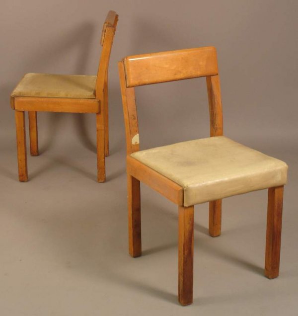 Russel Wright , pair of American Modern chairs fo: Russel Wright , pair of American Modern chairs for Conant Ball.Retailed thru Macy's, stamped on the underside April 8th,1939 delivery.31" x 17" x 16".( finish & uph. are worn)