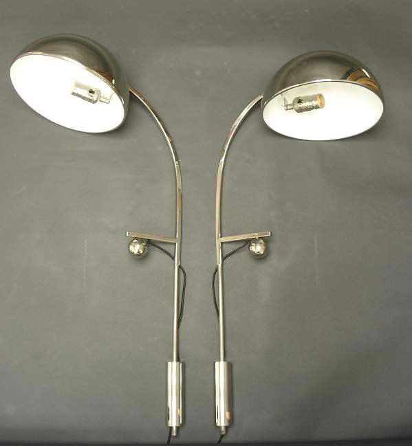 Attrib. Jacques Charpentier /France pair of table: Attrib. Jacques Charpentier /France pair of table lamps, polished chrome steel with adj. counterweight ,circa 1970 , measures 31 1/2"h x shade 9 3/4"d.( overall good cond.)