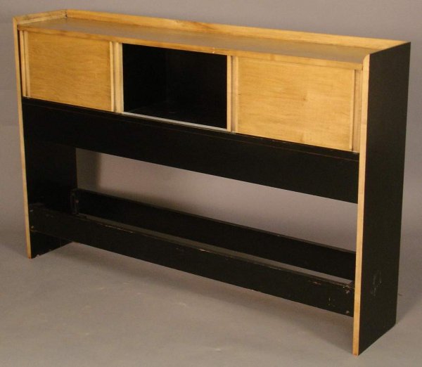 Paul McCobb / Planner Group for Winchendon, headb: Paul McCobb / Planner Group for Winchendon, headboard with sliding doors concealing open bookshelf (finish removed from top), 36"h overall, 55"w, 18"d