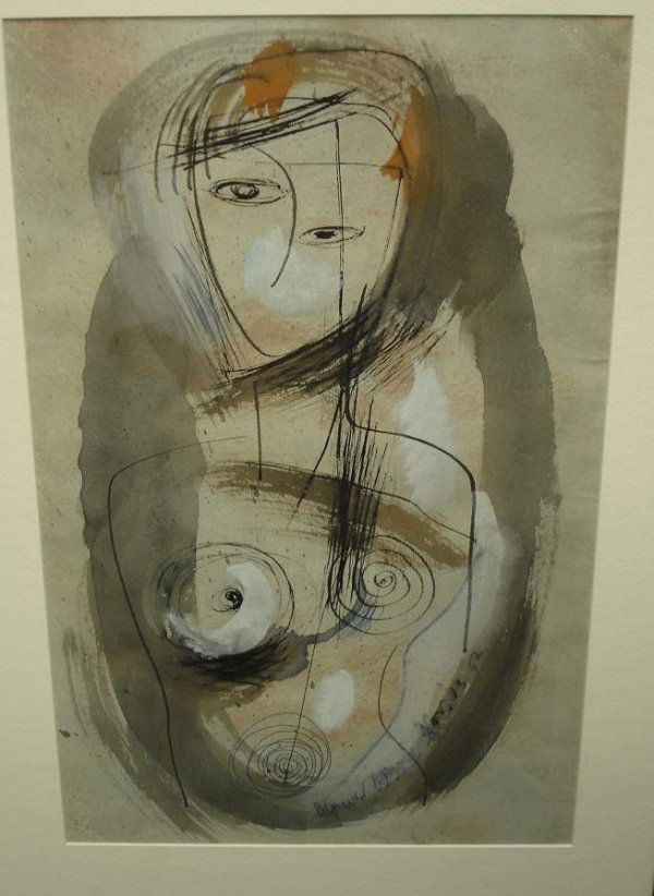 Konrad Cramer (1888-1965, Woodstock, NY) Semi abs: Konrad Cramer (1888-1965, Woodstock, NY) Semi abstract portrait of a woman, watercolor, signed lower right, dated Nov 13, 1952, 17 3/4" x 11 1/2", framed 23 3/4" x 17 1/4"