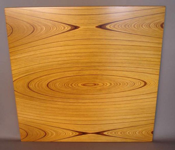 Tapio Wirkkala for Asko / Finland coffee table, w: Tapio Wirkkala for Asko / Finland coffee table, wood with painted tubular steel legs, marked on underside, 35 1/2" x 35 1/2", minor surface wear to finish, missing 1 leg