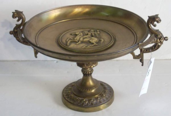 Bronze tazza with figural handles, signed Albert 