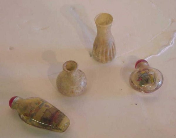 2 early Roman glass vessels, 2 1/2"h and 1 1/2"h