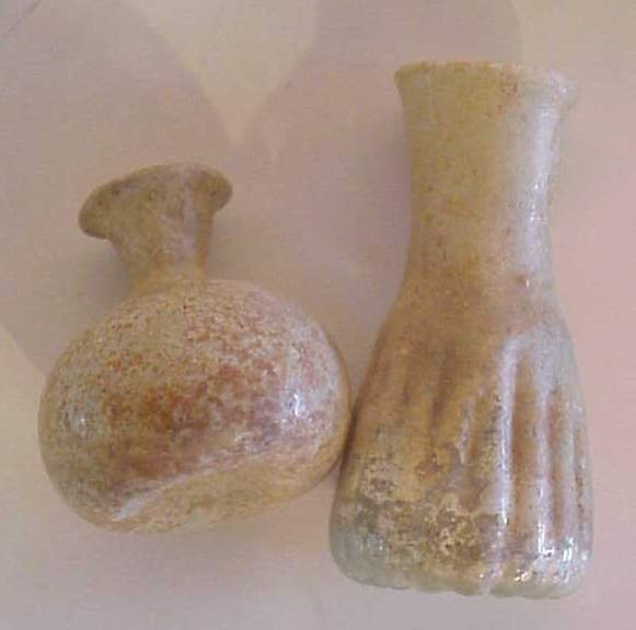 2 early Roman glass vessels, 2 1/2"h and 1 1/2"h - 3