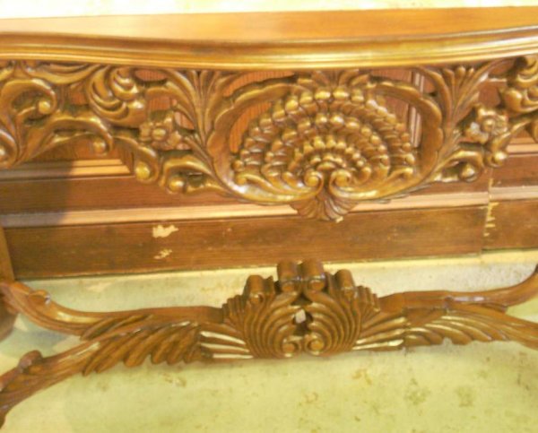 Ornately carved walnut console table with carved - 2