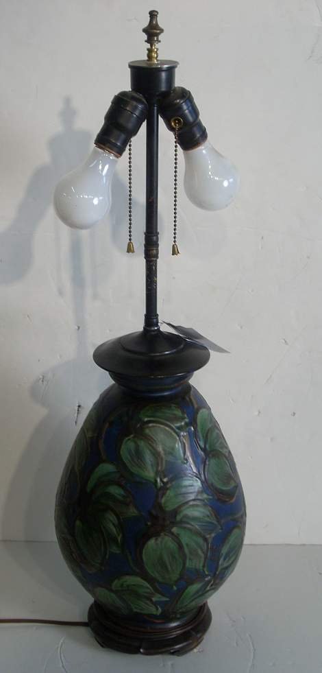 Kahler Danish pottery Art Nouveau floral lamp, p
