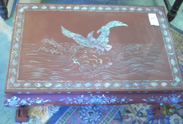 Oriental Chinese style rust lacquer and mother of