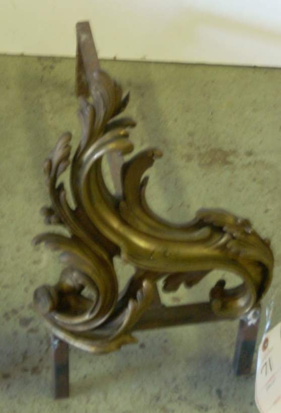 Pair of French ornate bronze chenets, 15" h, 9 1/ - 2