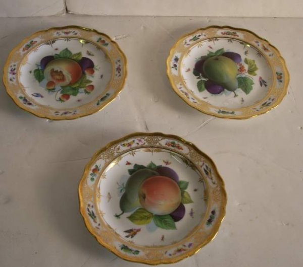 Set of 3 Meissen plates hand painted with fruit,